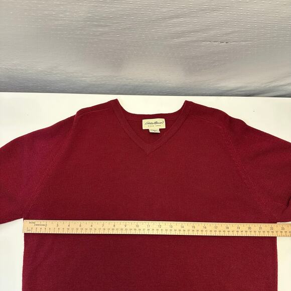 Vintage Eddie Bauer Mens M Wool Sweater V-neck Red Made in Australia Preppy - Picture 6 of 7